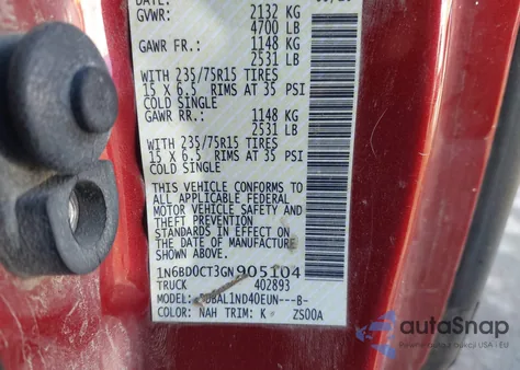 2016 Nissan Frontier S z USA, uszkodzony, nr VIN 1N6BD0CT3GN905104